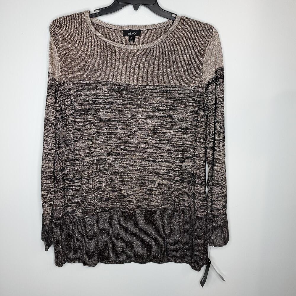 Alyx Womens Black Metallic Pullover Sparkly Tunic Sweater Top SZ XL Long Sleeve